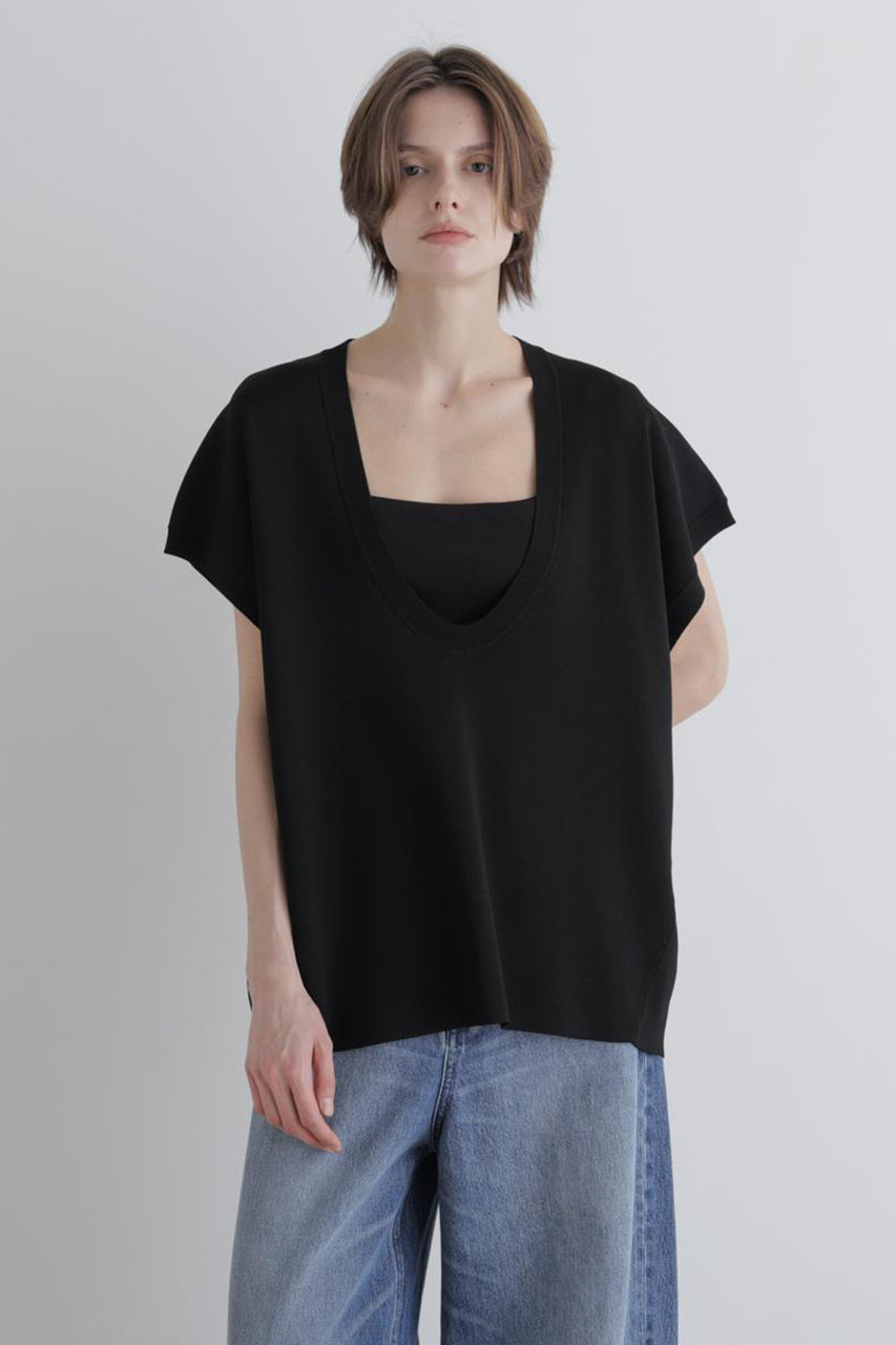 LE PHILラインニットジレ LE PHIL(ル フィル)｜Uネックニットジレ/ブラック の通販｜ELLESHOP