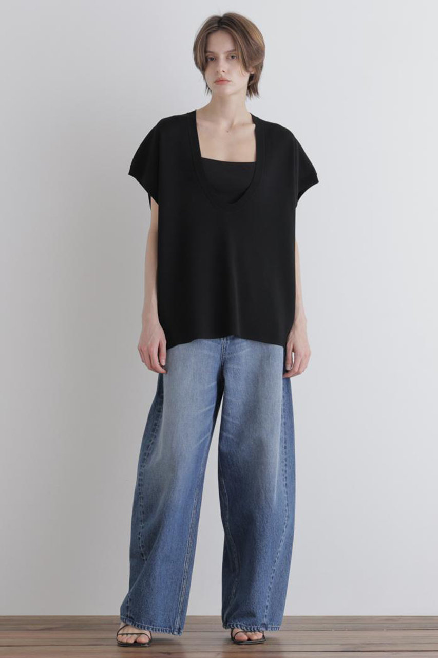 LE PHIL(ル フィル)｜Uネックニットジレ/ブラック の通販｜ELLESHOP