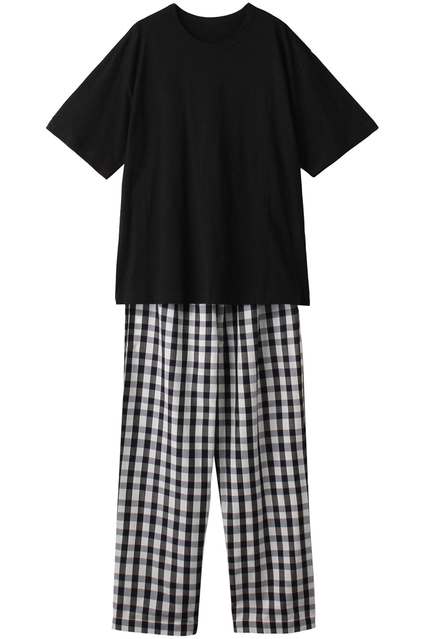 ＜ELLE SHOP＞ KID BLUE 【MEN】23ギンガムチェックパジャマ (ブラック L) キッドブルー ELLE SHOP