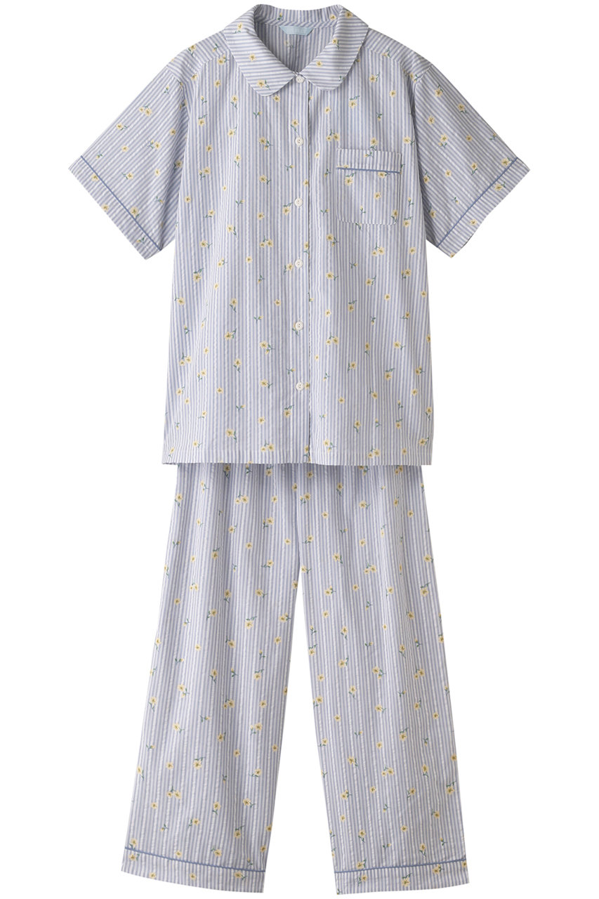 ＜ELLE SHOP＞ KID BLUE 23ストライププチフラワーパジャマ (サックス M) キッドブルー ELLE SHOP