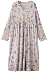 新品タグ付き●キッドブルー●ローズプリント長袖ガウンパジャマトップス KID BLUE(キッドブルー)｜25シルクローズプリントパジャマ