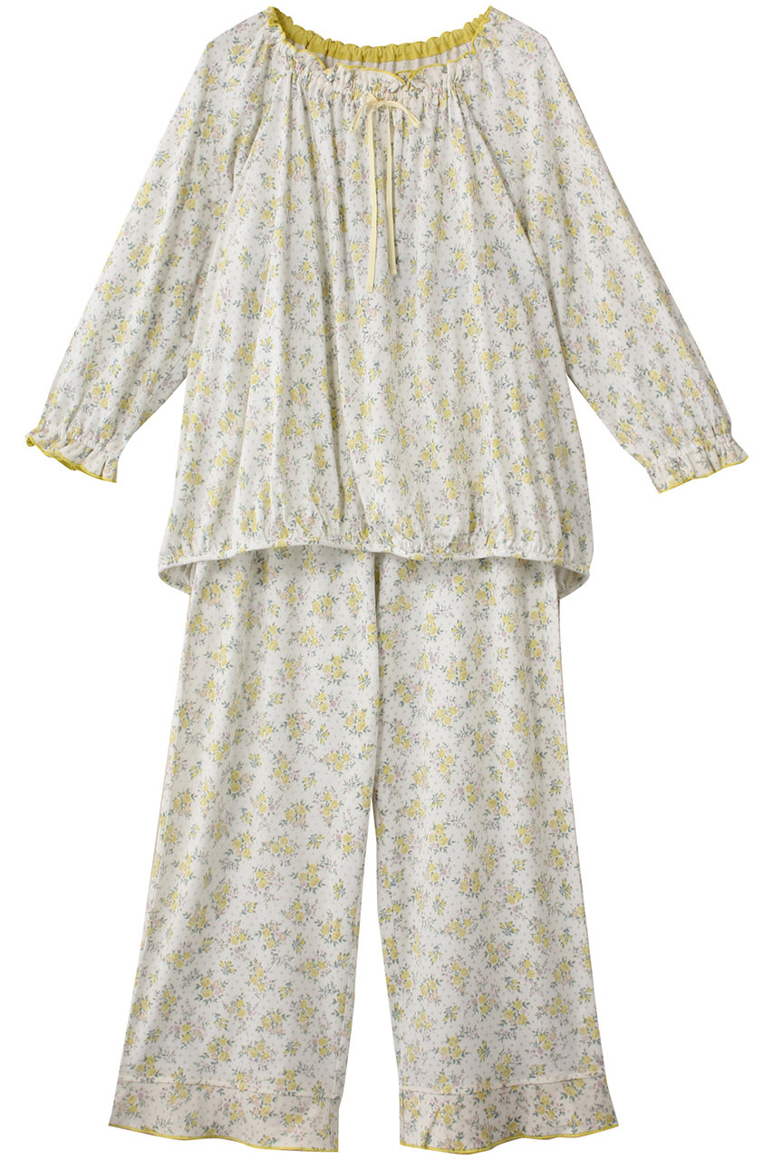 【美品】KID BLUE キッドブルー　パジャマ　ネル生地　花柄　綿100% KID BLUE(キッドブルー)｜ピンドットフラワーNパジャマ/イエロー