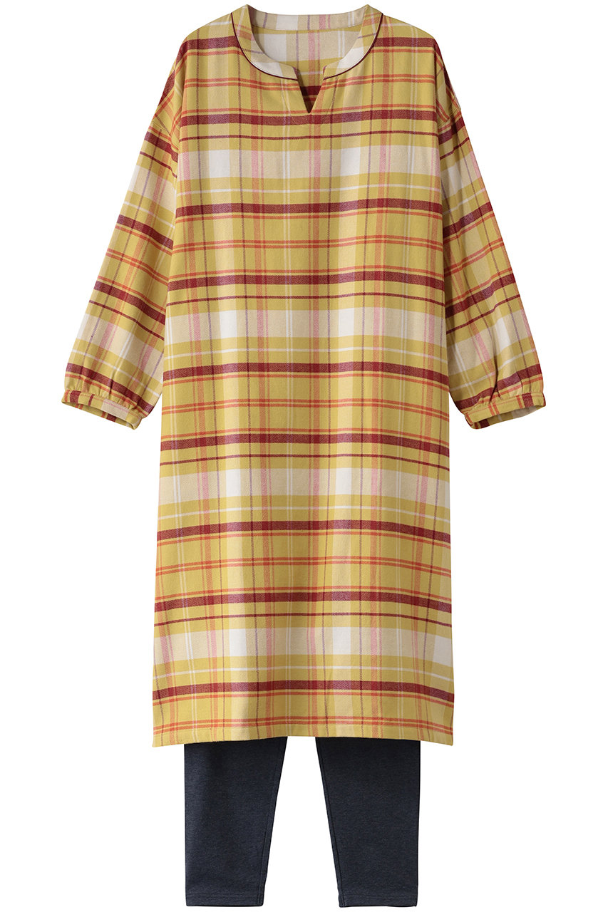 キッドブルー/KID BLUEの25ネルチェックナイティ（スパッツつき）(イエロー/KNCM544)