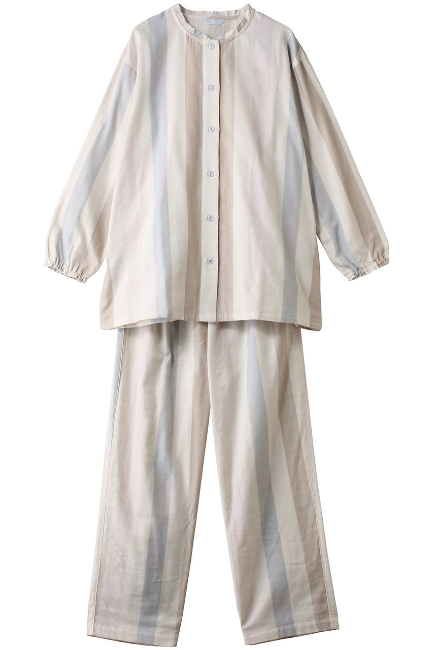 キッドブルー　ストライプ  パジャマ シャツ KID BLUE(キッドブルー)｜26Wガーゼストライプパジャマ/アイボリー の