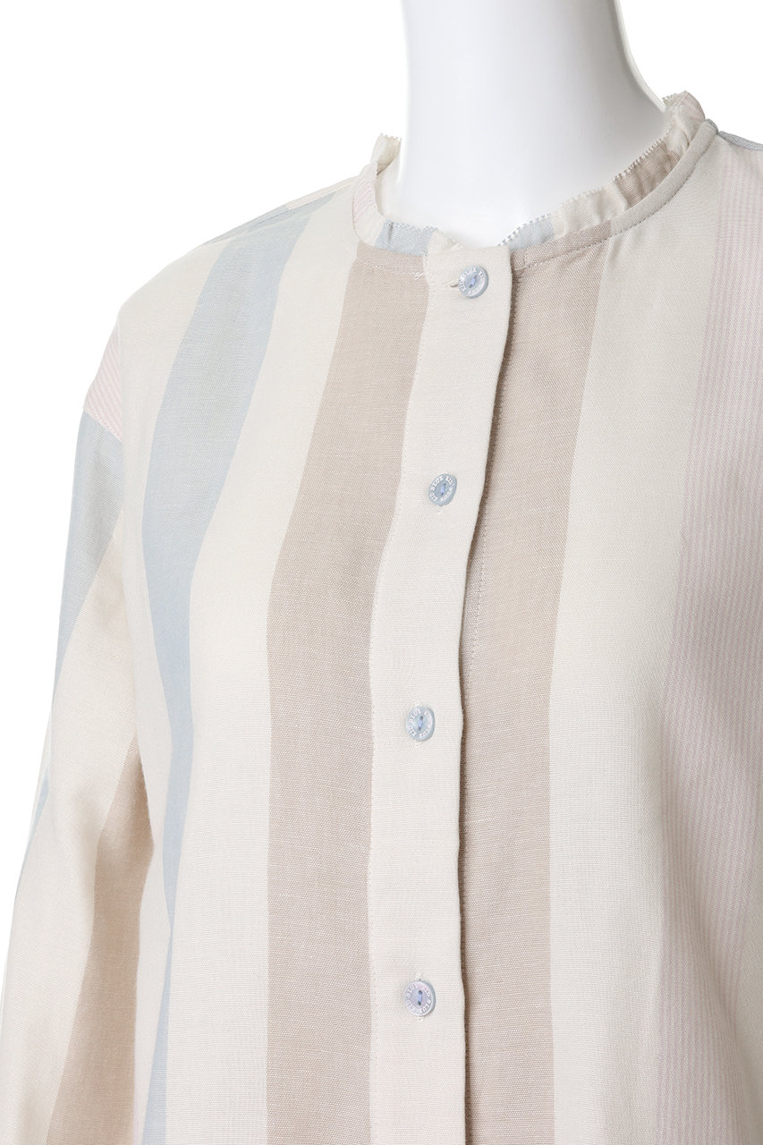 キッドブルー　ストライプ  パジャマ シャツ キッドブルー ストライプ パジャマ シャツ 23ストライプエンブ[7分袖