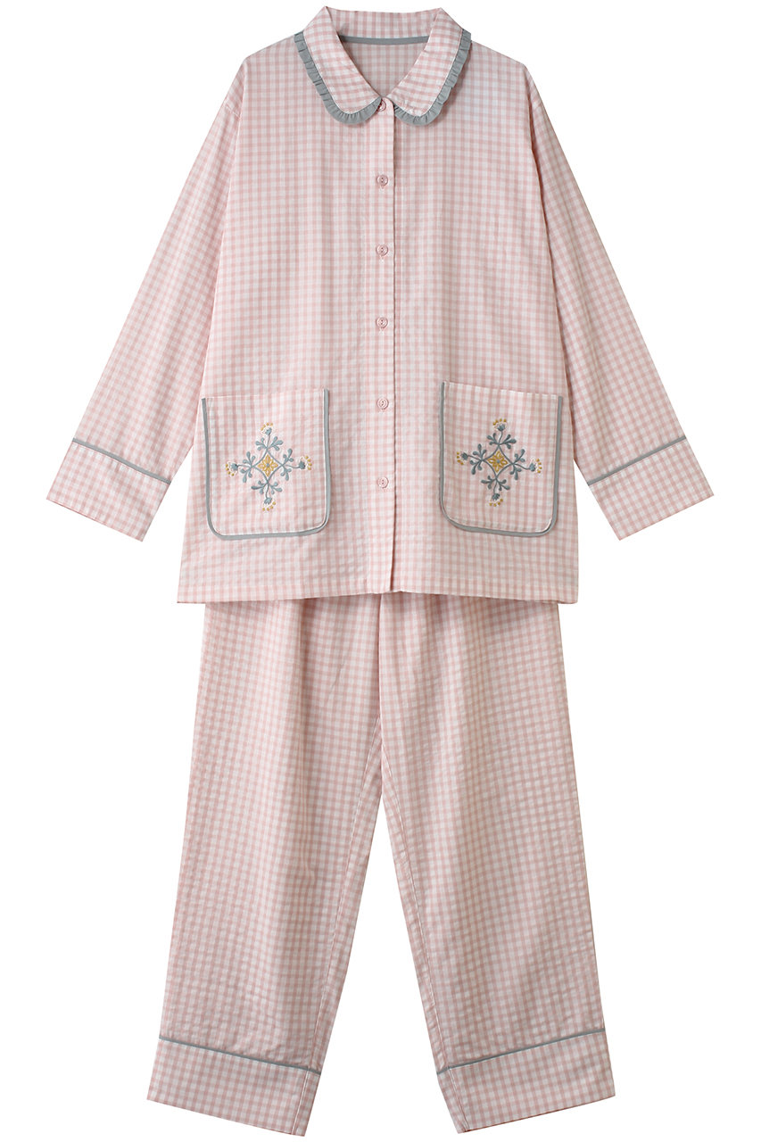 キッドブルー/KID BLUEの26ギンガムフラワーエンブパジャマ(ピンク/KNDK527)