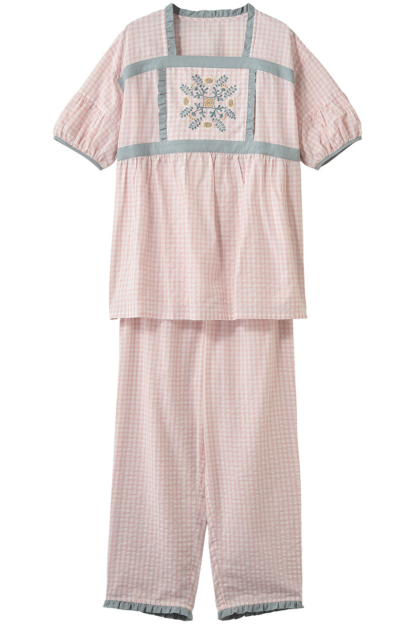 キッドブルー/KID BLUEの26ギンガムフラワーエンブパジャマ(ピンク/KNDK327)