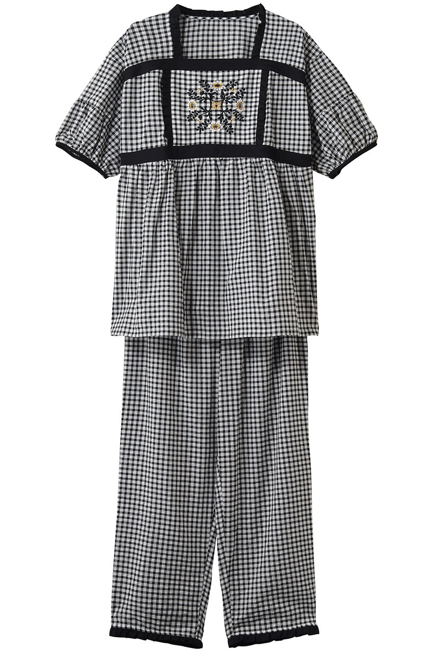 キッドブルー/KID BLUEの26ギンガムフラワーエンブパジャマ(ブラック/KNDK327)