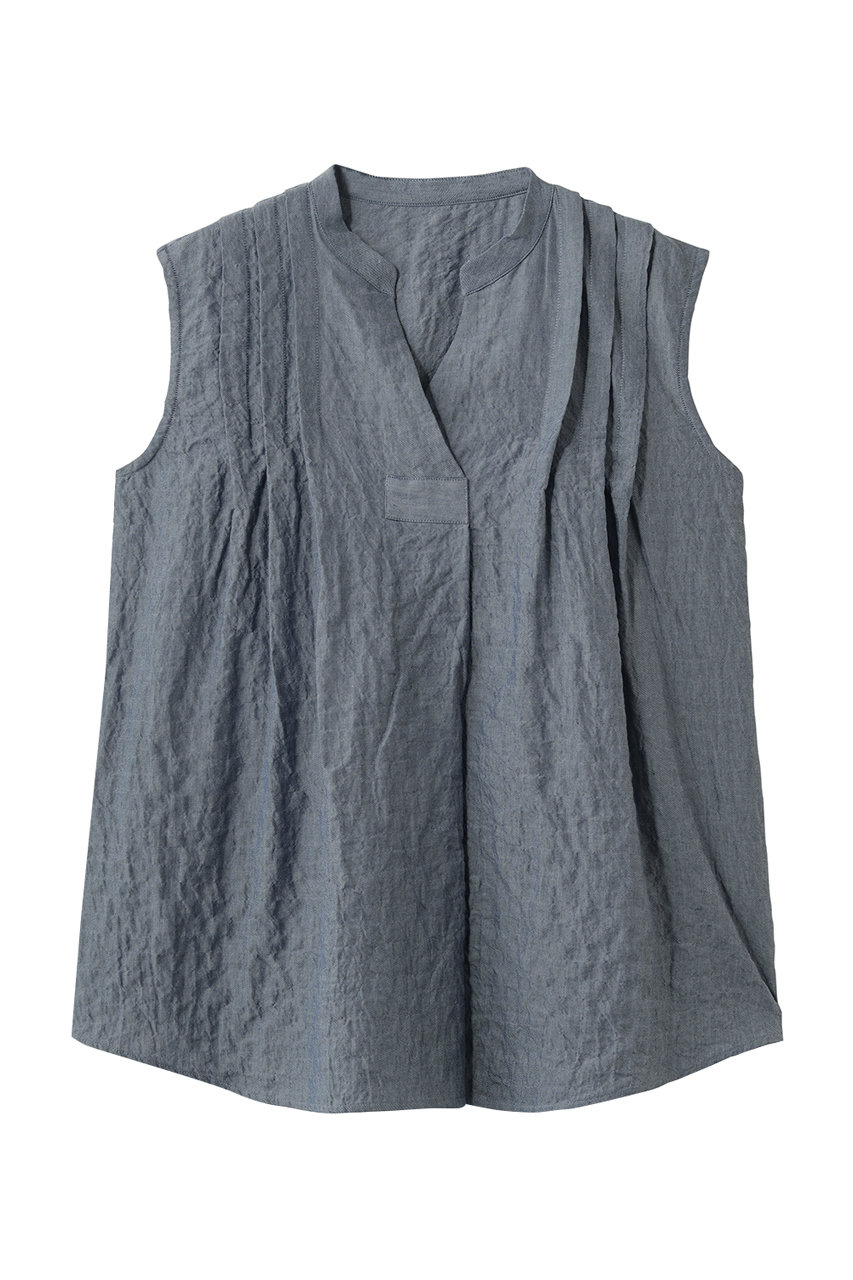 キッドブルー/KID BLUEのシャーリングシャンブレーツイルトップス(ネイビー/KODN147)