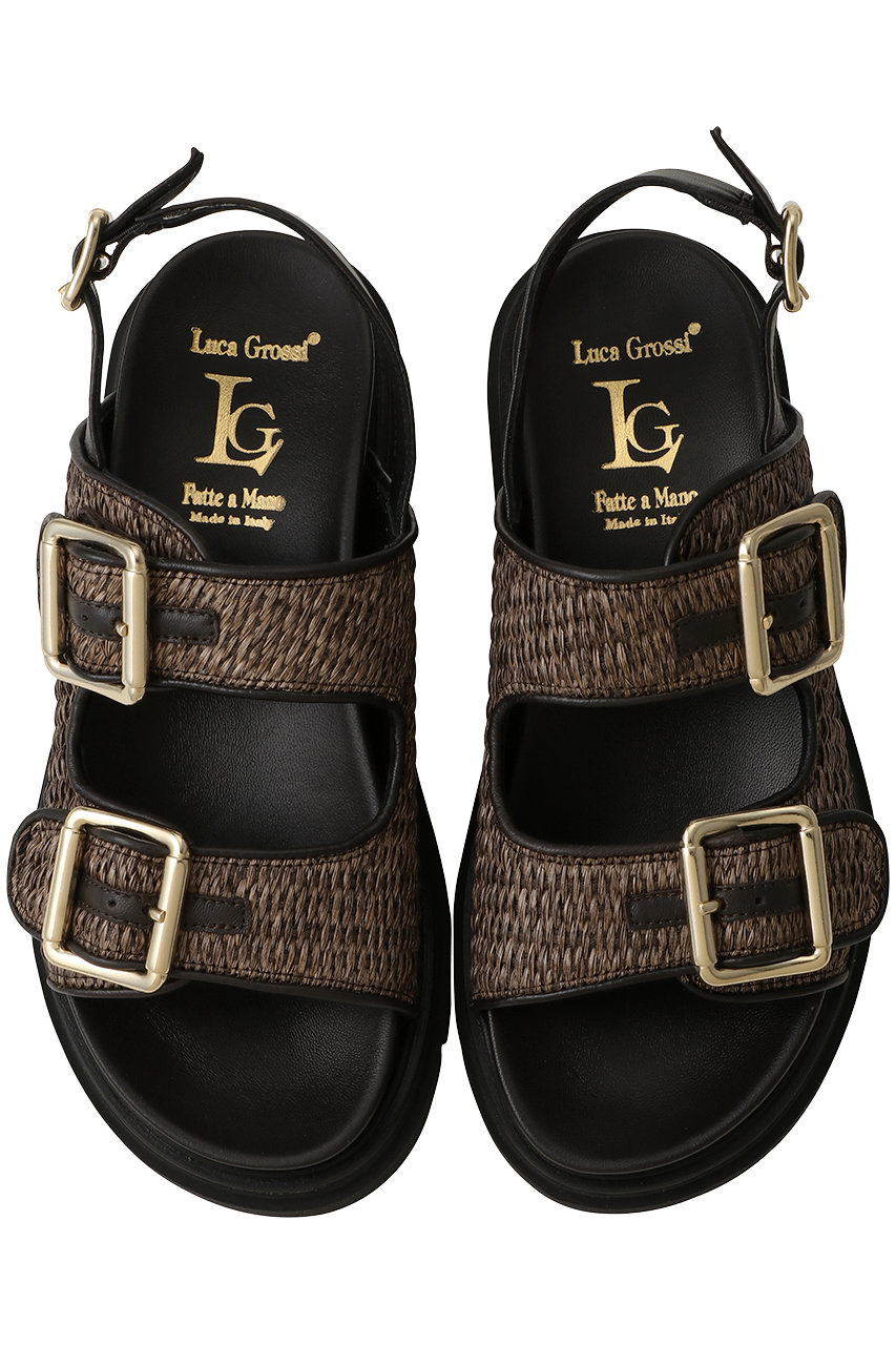 ルカ グロッシ/LucaGrossiの【ELLE SHOP別注】ラフィア調 ダブルベルトサンダル(ブラック/LUCA L253S-XSE)