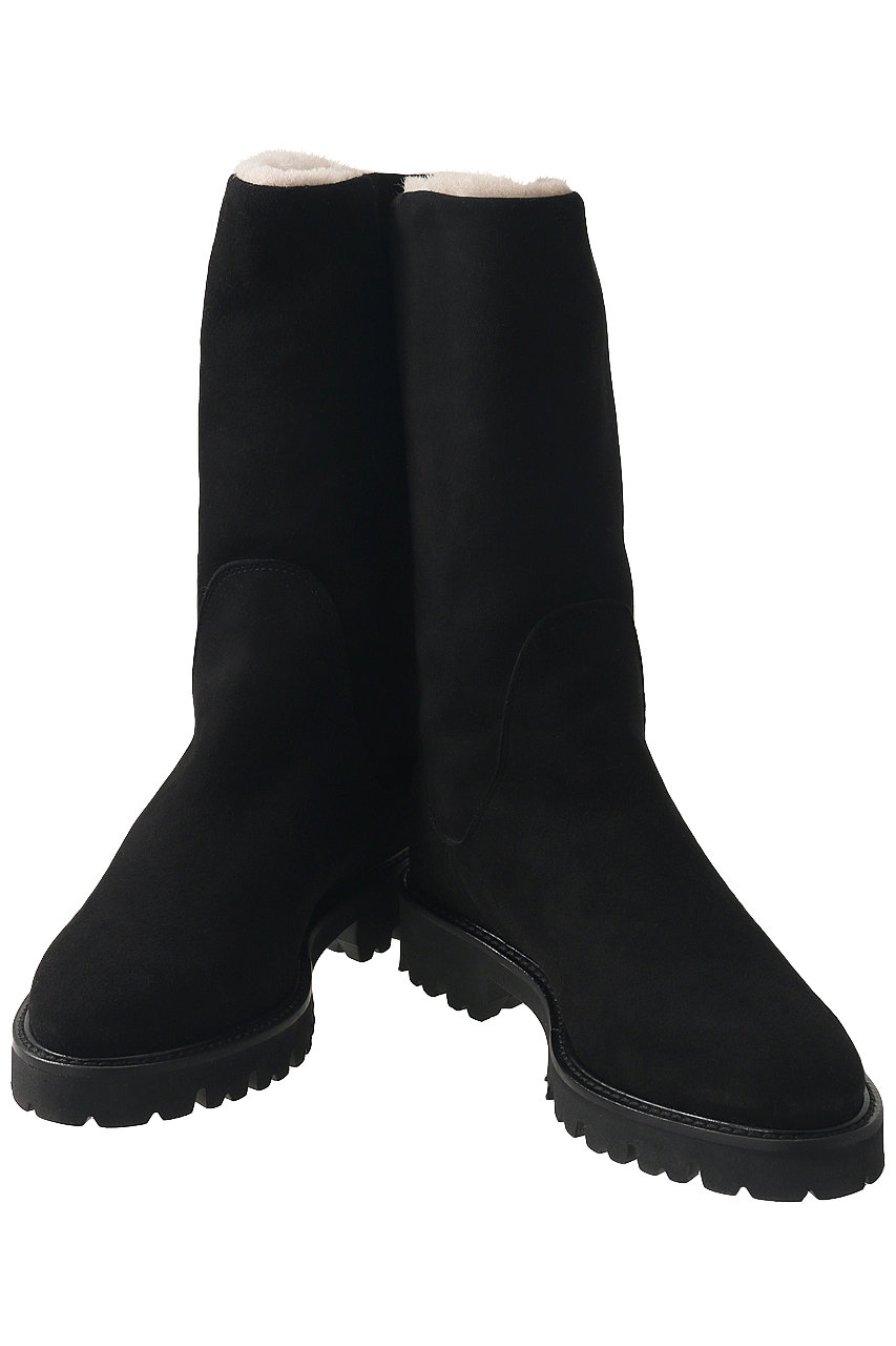 Lucagrossi ルカ グロッシ ミドル丈ムートンブーツ ブラック スエード の通販 Elleshop エル ショップ