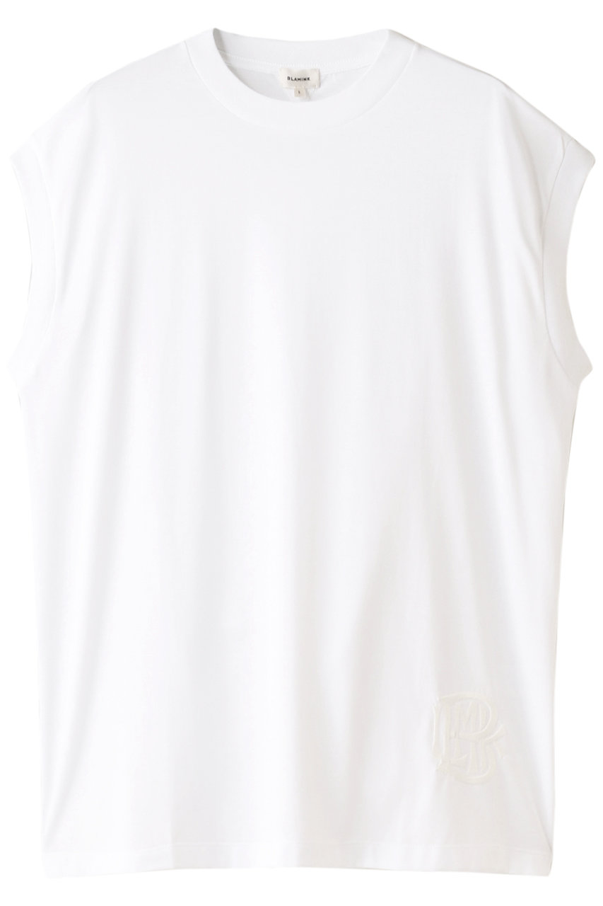 ブラミンク/BLAMINKのコットンクルーネック 刺繍 ノースリーブTシャツ(ホワイト/7917-222-0011)