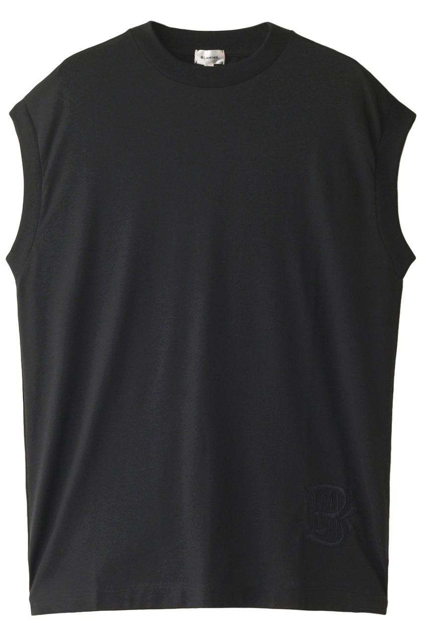 ブラミンク/BLAMINKのコットンクルーネック 刺繍 ノースリーブTシャツ(ブラック/7917-222-0011)