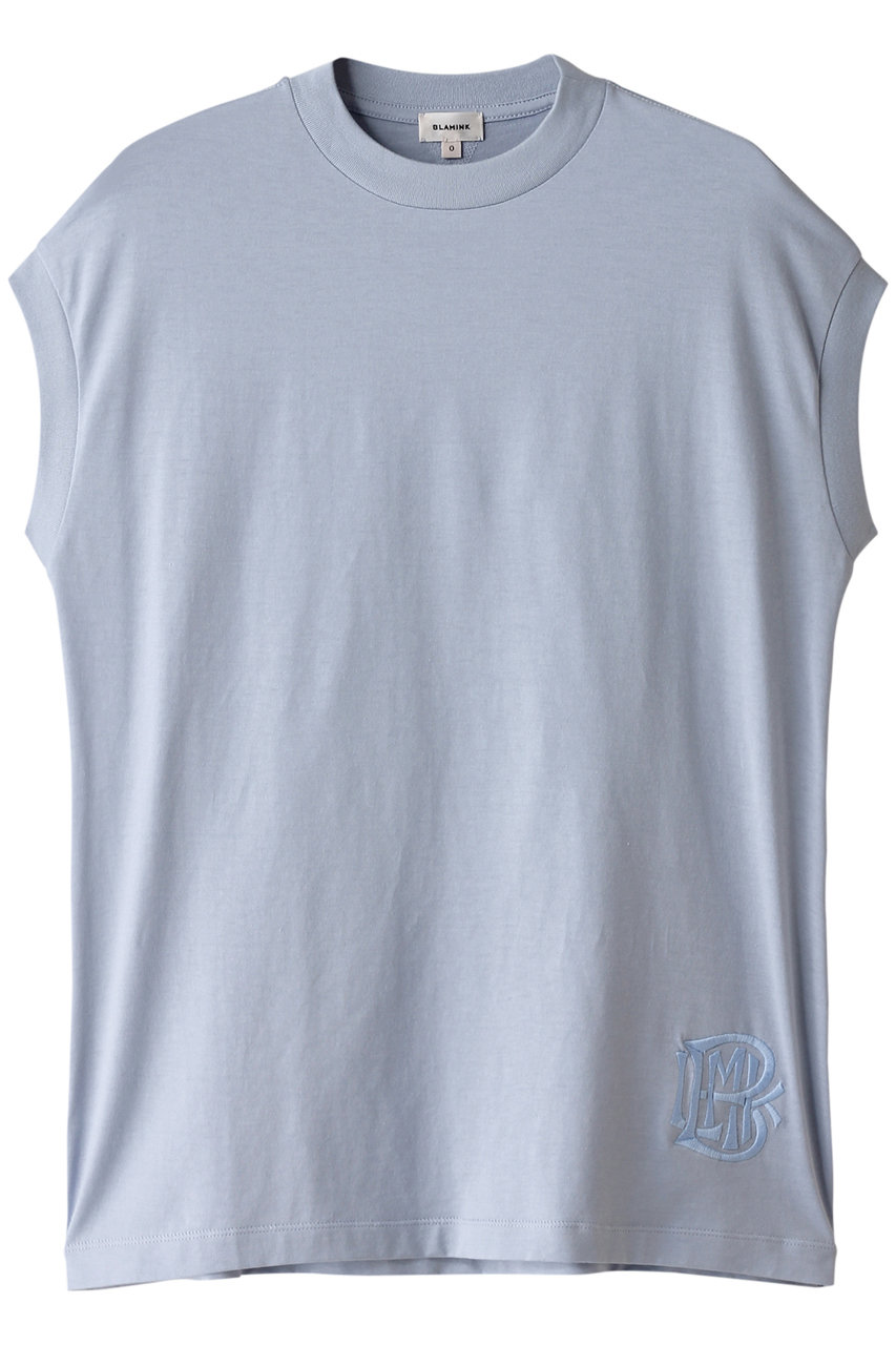 BLAMINK コットンクルーネック 刺繍 ノースリーブTシャツ (ライトブルー, 1) ブラミンク ELLE SHOP