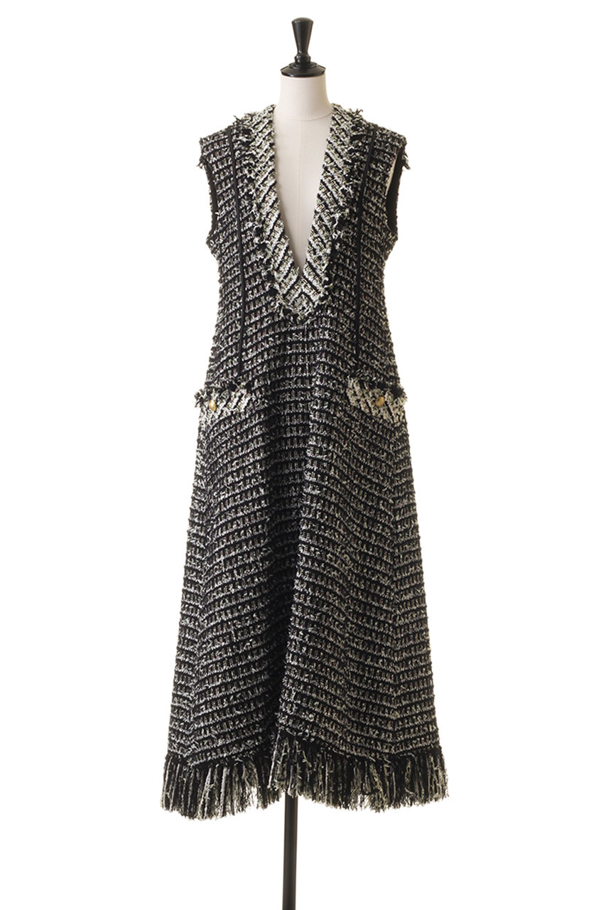 BLAMINK(ブラミンク)｜ラメツイードVネックドレス/ブラック の  