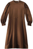 シルク クルーネック パフロングスリーブドレス