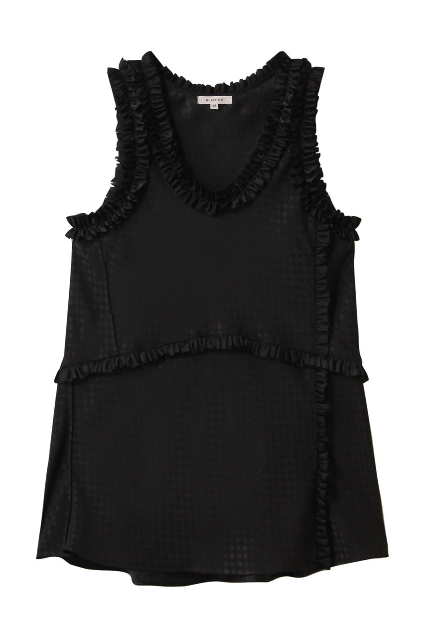 BLAMINK シルクジャカードフリルノースリーブブラウス (ブラック, 38) ブラミンク ELLE SHOP BLAMINK シルクジャカードフリルノースリーブブラウス (ブラック, 38) ブラミンク ELLE SHOP