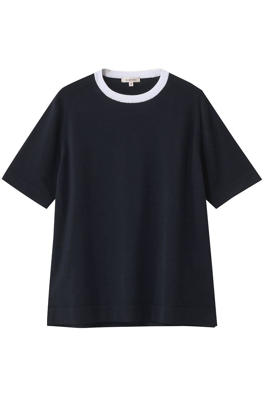 BLAMINK クルーネックショートスリーブニット (ネイビー, 38) ブラミンク ELLE SHOP BLAMINK クルーネックショートスリーブニット (ネイビー, 38) ブラミンク ELLE SHOP