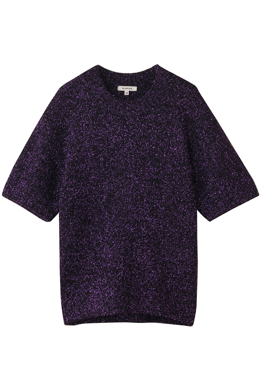 BLAMINK ラメショートスリーブニット (パープル, 38) ブラミンク ELLE SHOP