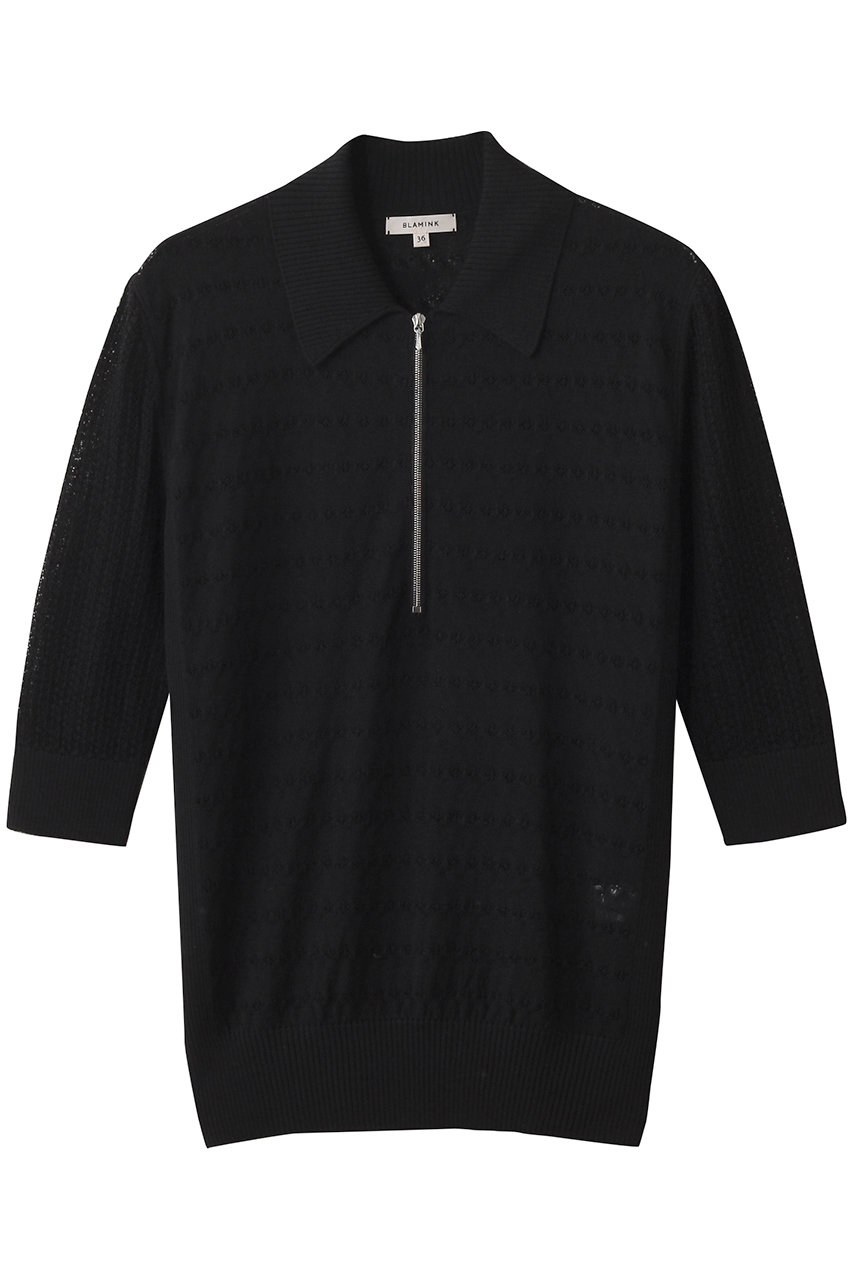 BLAMINK レースジップハーフスリーブニット (ブラック, 38) ブラミンク ELLE SHOP BLAMINK レースジップハーフスリーブニット (ブラック, 38) ブラミンク ELLE SHOP
