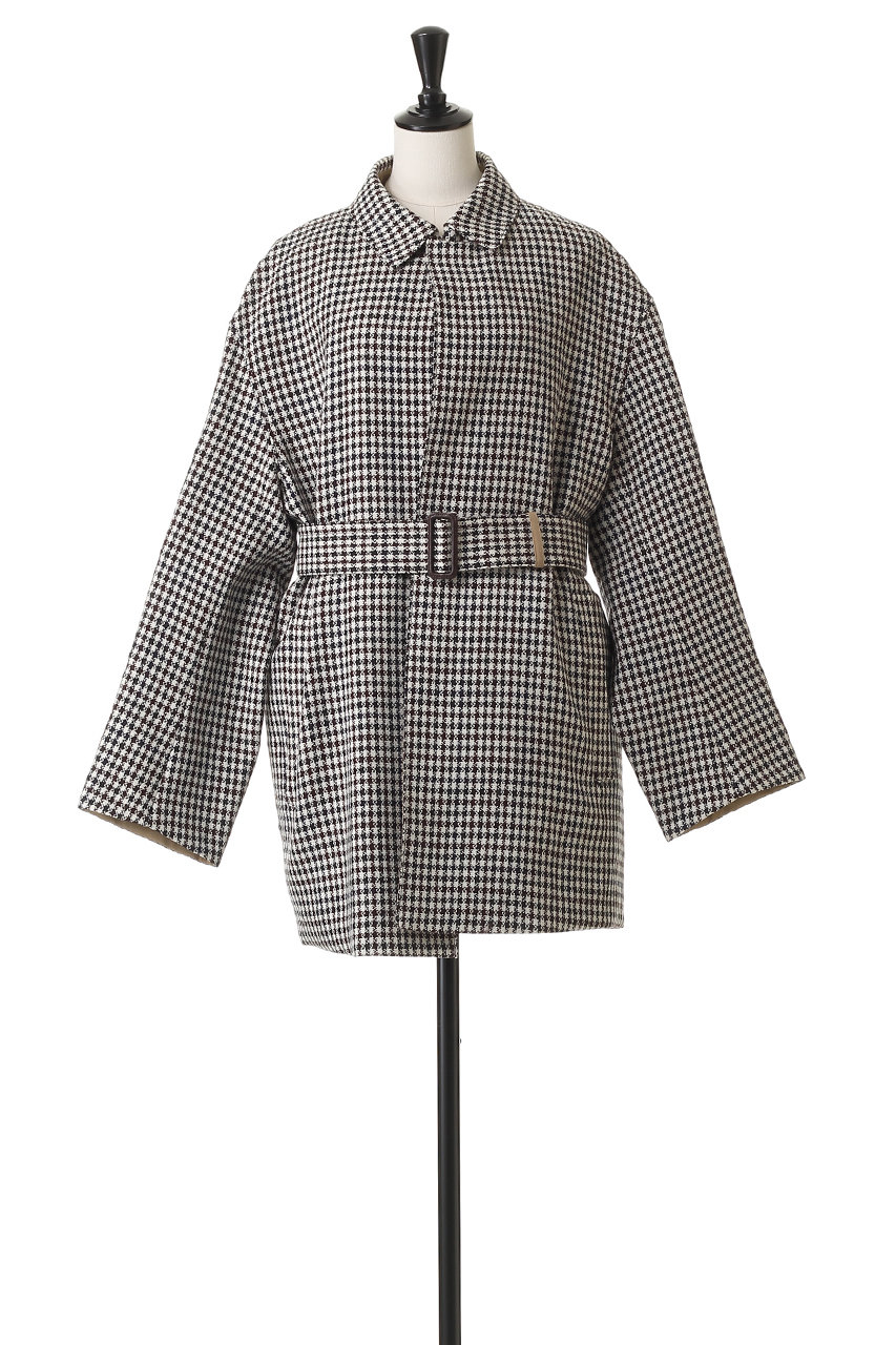 BLAMINK(ブラミンク)｜チェックベルテッドハーフコート/ブラック の