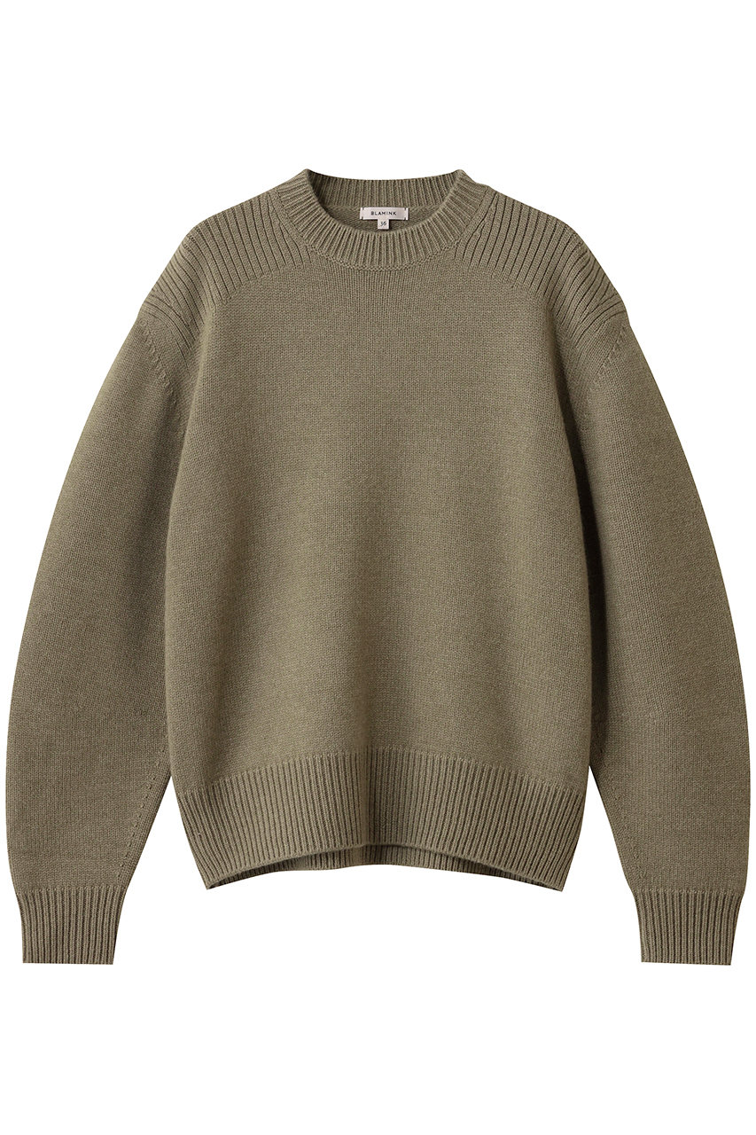 BLAMINK 5Gウールカシミヤクルーネックニット (オリーブ, 36) ブラミンク ELLE SHOP