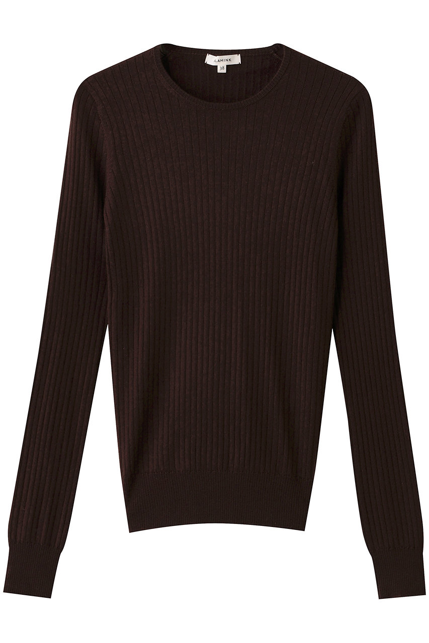 ブラミンク/BLAMINKのカシミヤシルクリブクルーネックニット(ダークブラウン/7913-1-060325)