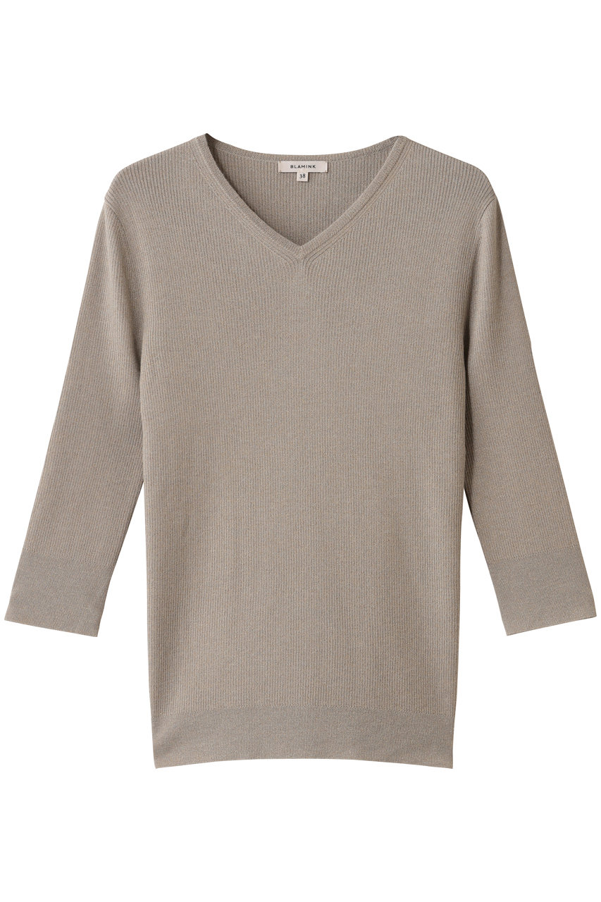 BLAMINK ラメVネックニット (ベージュ, 38) ブラミンク ELLE SHOP