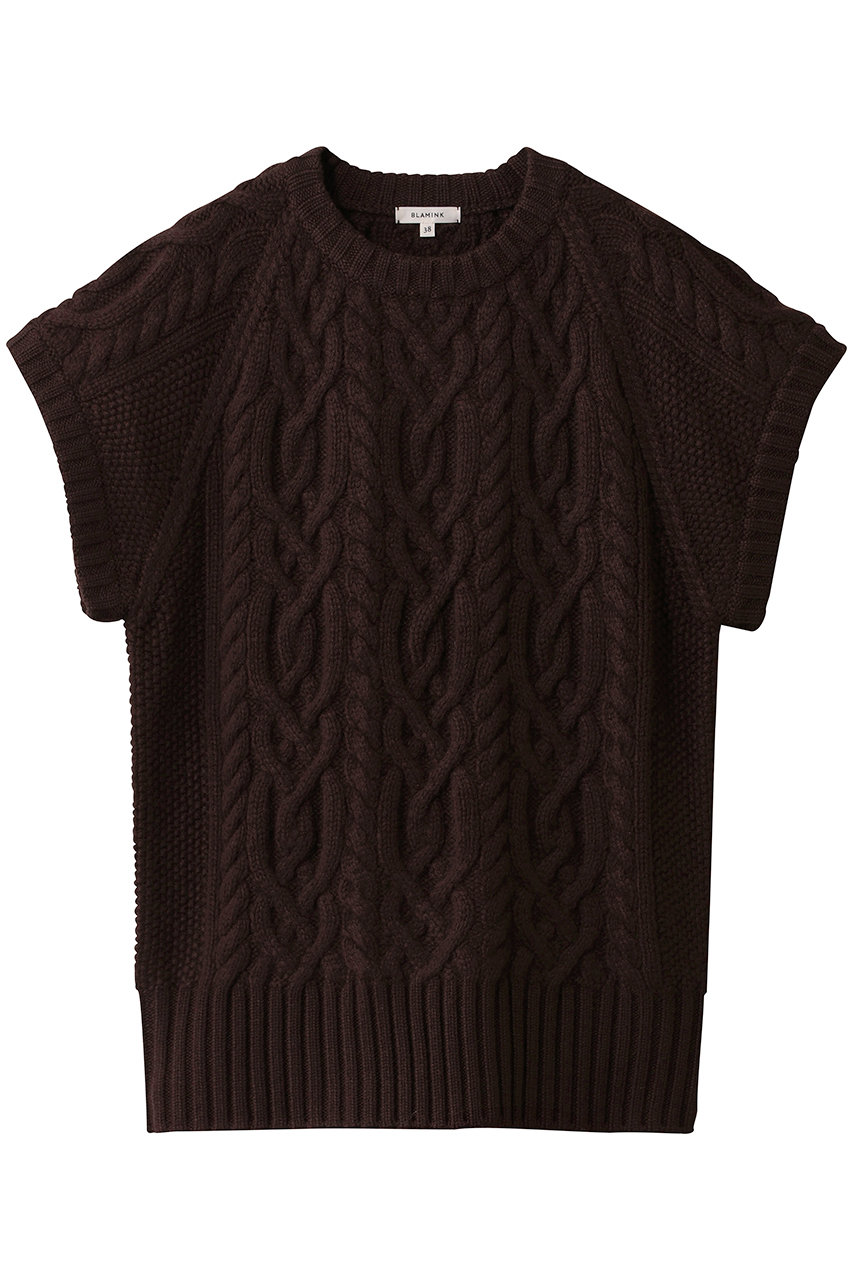 BLAMINK ハンドケーブルニットベスト (ダークブラウン, 38) ブラミンク ELLE SHOP