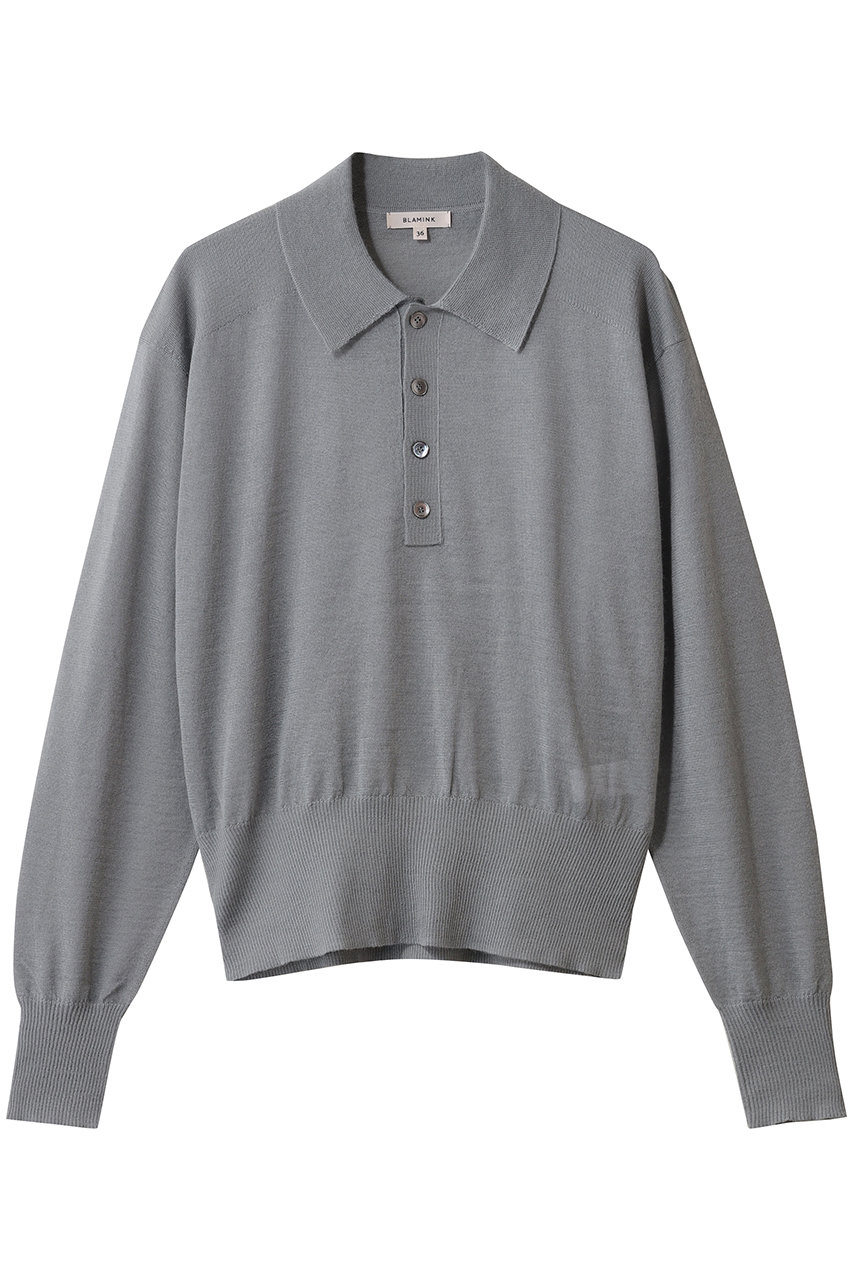 BLAMINK 18Gレギュラーカラーロングスリーブニット (ミッドグレー, 36) ブラミンク ELLE SHOP