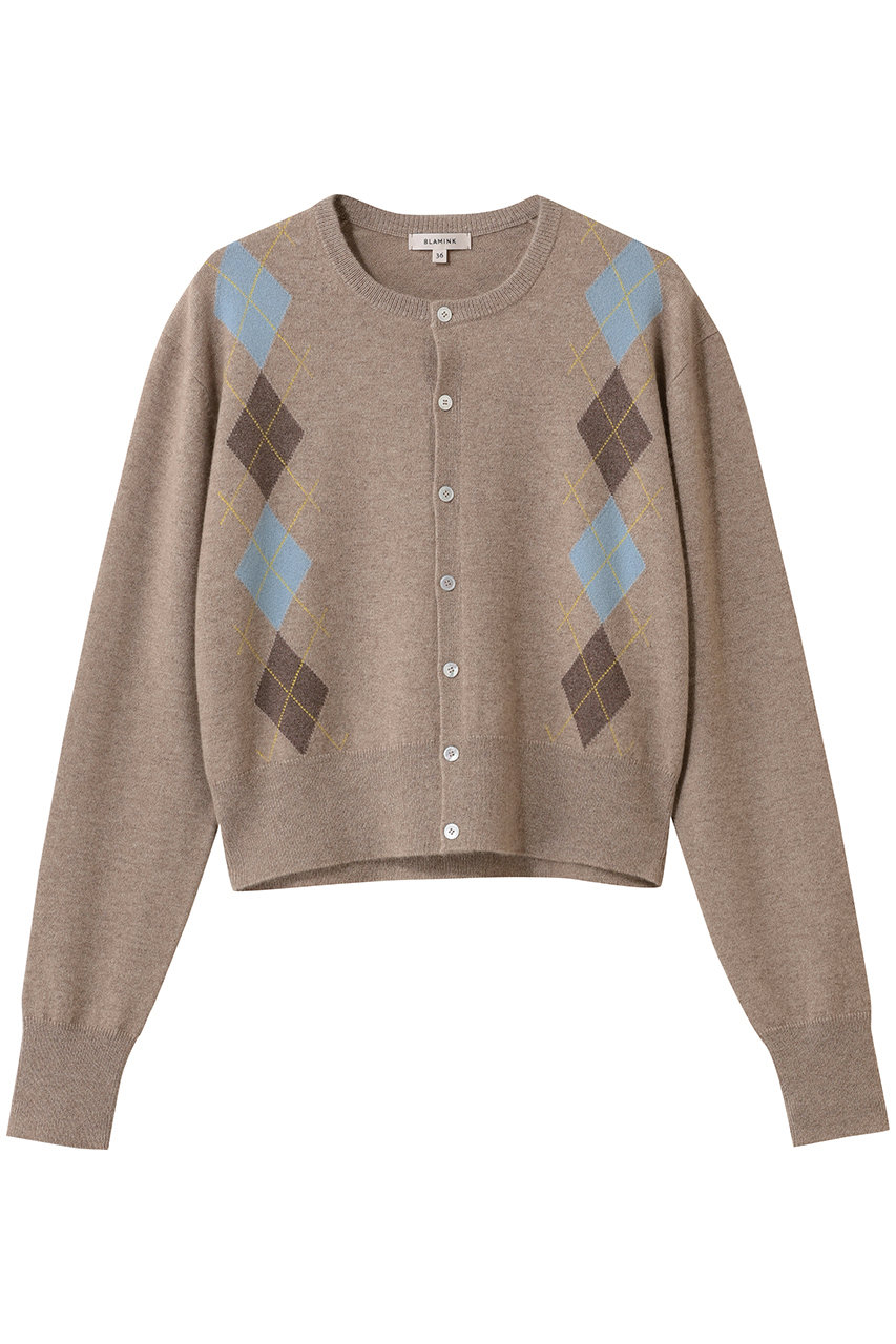 BLAMINK(ブラミンク)｜アーガイルクルーネックカーディガン/ベージュ