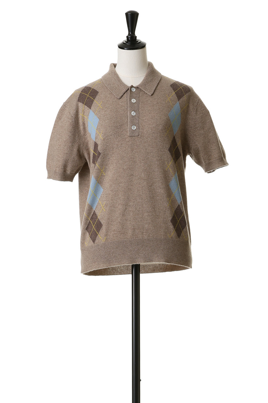 BLAMINK(ブラミンク)｜アーガイルショートスリーブニット/ベージュ の