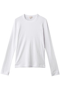 定価3.1万 ブラミンク BLAMINK MAIN コットンクルーネックロングスリーブTシャツ 1/ホワイト 白 カットソー 袖口ロゴ【2400013687089】 BLAMINK(ブラミンク)｜クルーネックロングスリーブ/ホワイト の通販