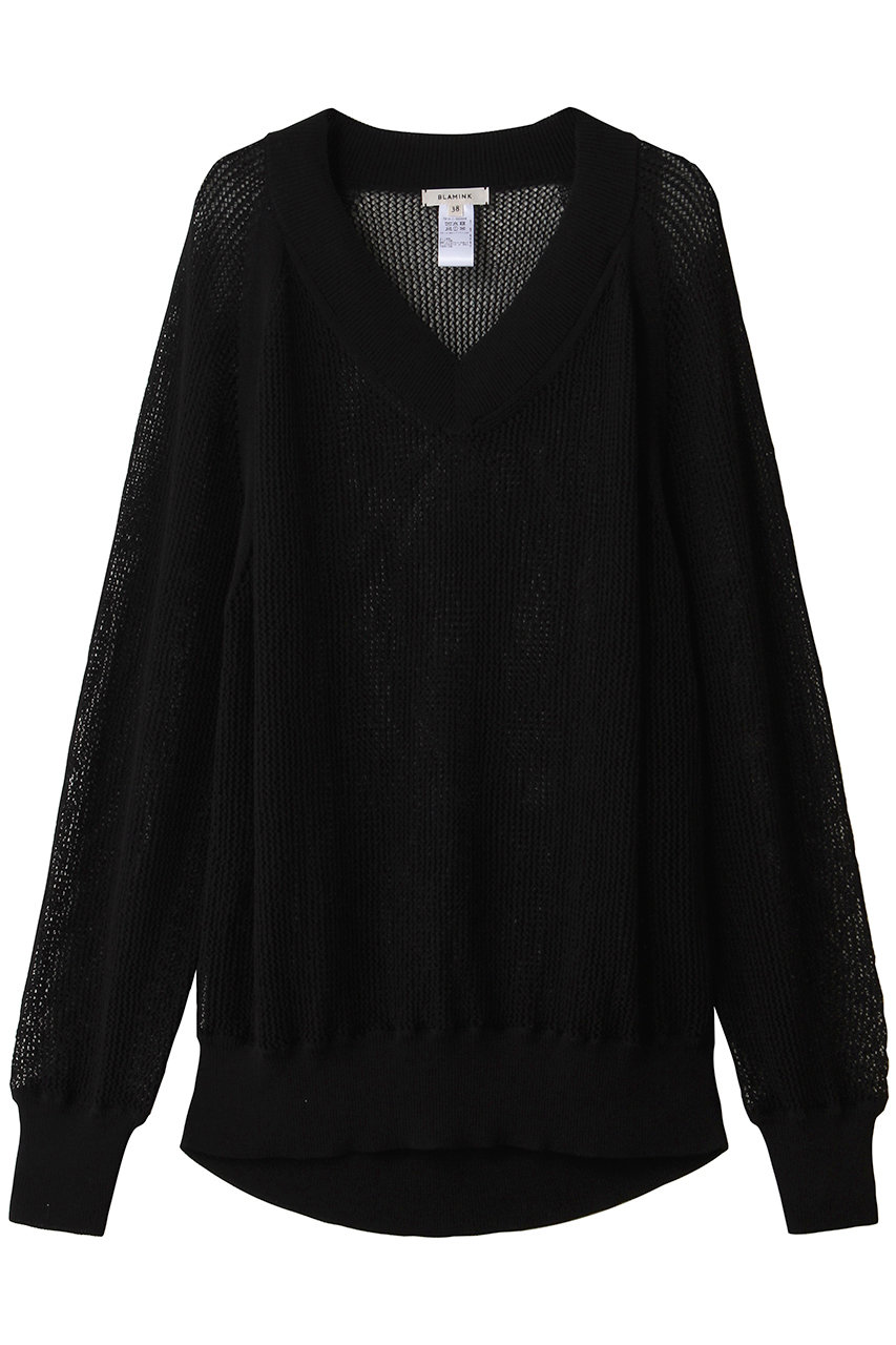ブラミンク/BLAMINKの7GメッシュVネックニット(ブラック/7913-1-000008)