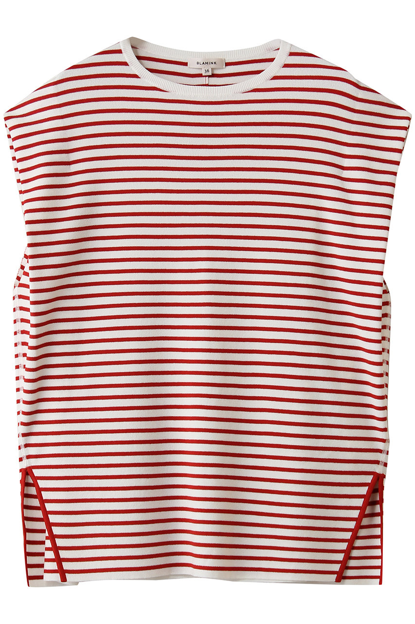 BLAMINK 18Gボーダーニットベスト (レッド, 36) ブラミンク ELLE SHOP