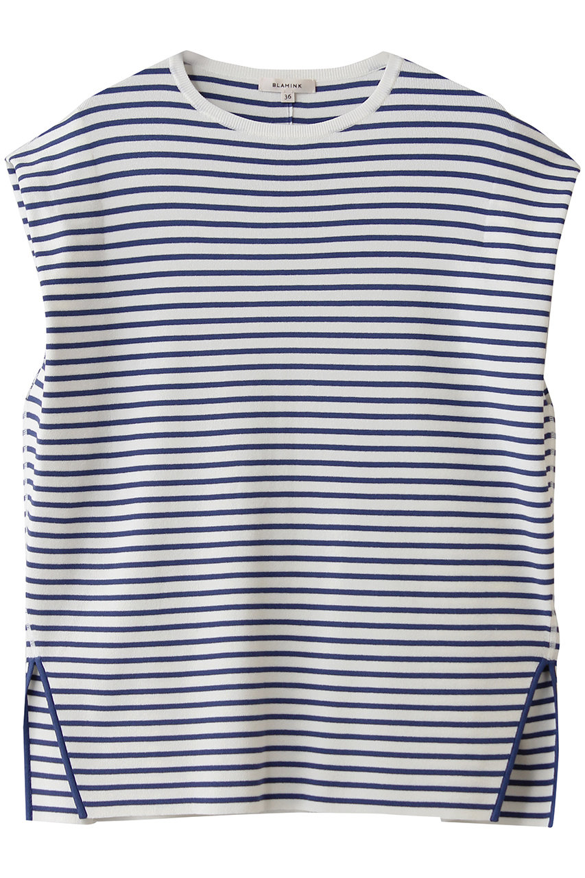 BLAMINK 18Gボーダーニットベスト (ロイヤル, 38) ブラミンク ELLE SHOP