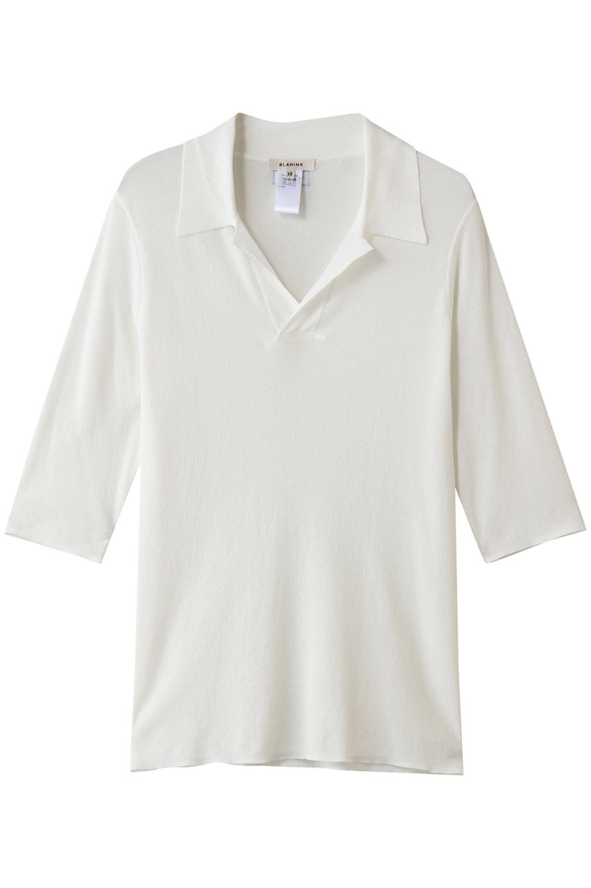 ブラミンク/BLAMINKの14Gレギュラーカラーショートスリーブニット(ホワイト/7913-1-000005)