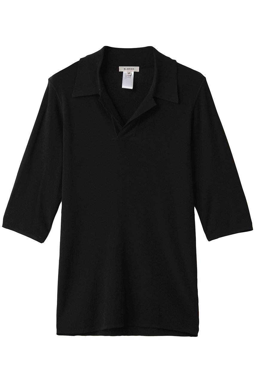 ブラミンク/BLAMINKの14Gレギュラーカラーショートスリーブニット(ブラック/7913-1-000005)