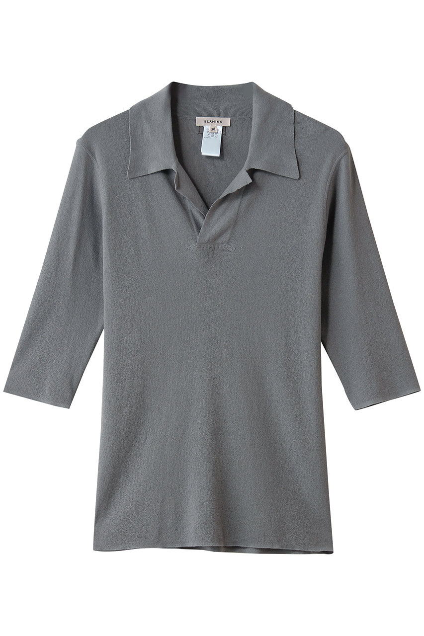 ブラミンク/BLAMINKの14Gレギュラーカラーショートスリーブニット(ミッドグレー/7913-1-000005)