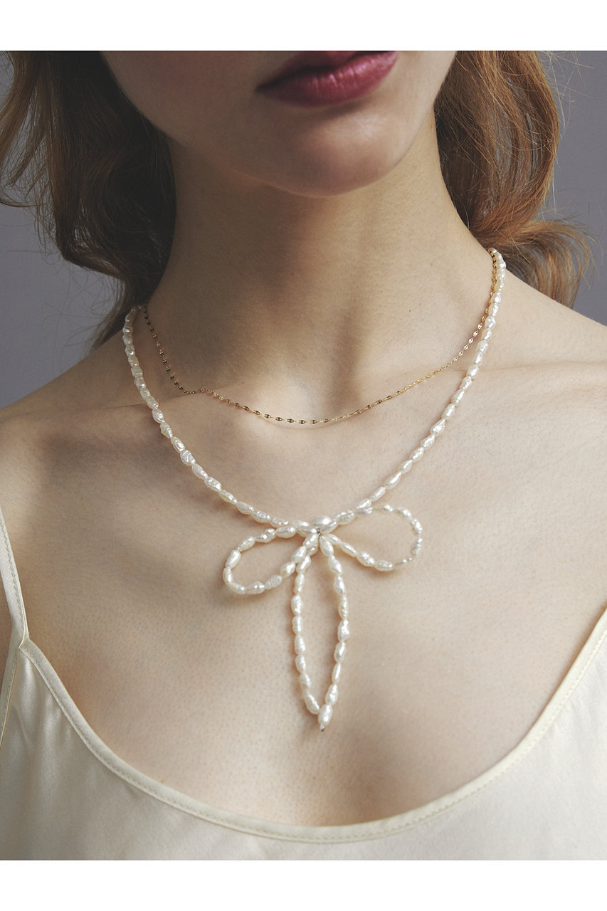 les bonbon(ル ボンボン)｜bow pearl ネックレス/ホワイト の通販