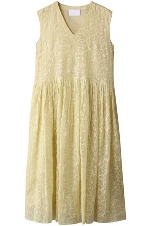 WILLOW 刺しゅうシルクオーガンジー Vネックキャップスリーブドレス