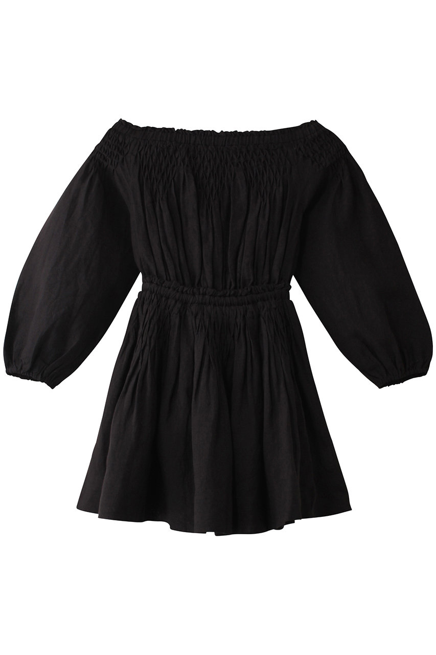 Merlette VITTORIA ハンドスモッキング刺しゅう リネン オフショルダーミニドレス (【日本限定】ブラック, XXS) マーレット ELLE SHOP Merlette VITTORIA ハンドスモッキング刺しゅう リネン オフショルダーミニドレス (【日本限定】ブラック, XXS) マーレット ELLE SHOP
