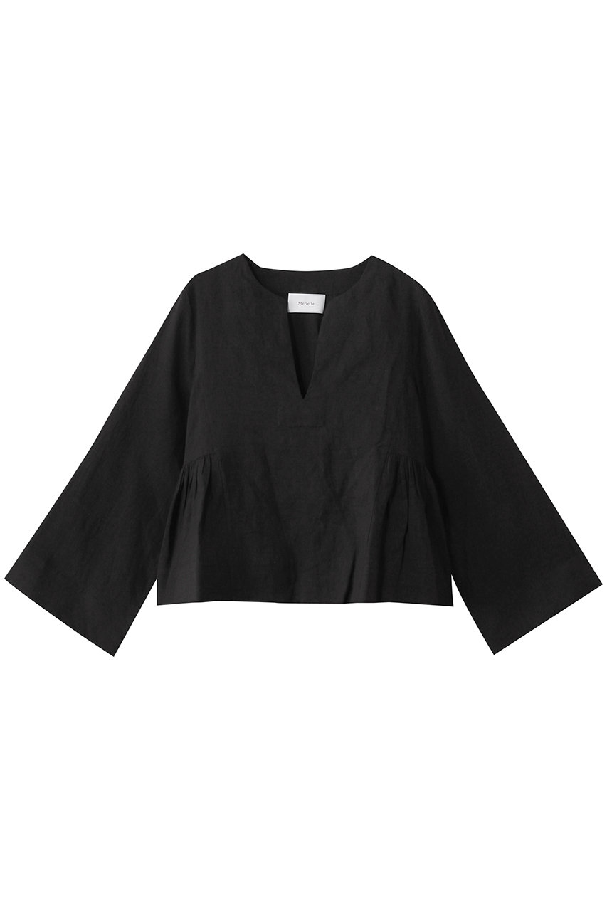 Merlette MYSTICA キーネックサイドティアー リネンブラウス (【日本限定】ブラック, XS) マーレット ELLE SHOP Merlette MYSTICA キーネックサイドティアー リネンブラウス (【日本限定】ブラック, XS) マーレット ELLE SHOP