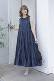 【日本限定】CARON クルーネックアンクル丈ティアードドレス
