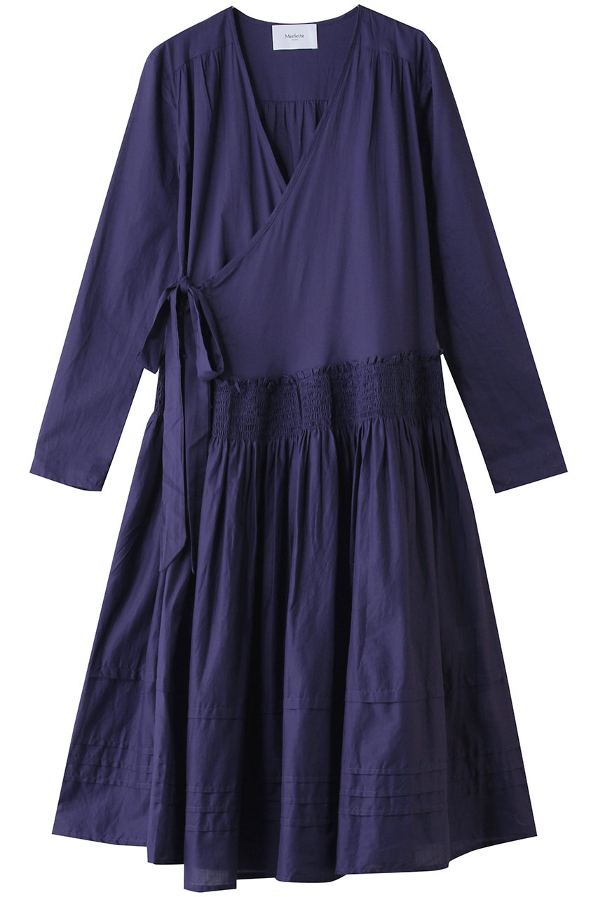 Merlette LILAS ローウエスト切替ギャザーラップドレス (ネイビー, S) マーレット ELLE SHOP Merlette LILAS ローウエスト切替ギャザーラップドレス (ネイビー, S) マーレット ELLE SHOP