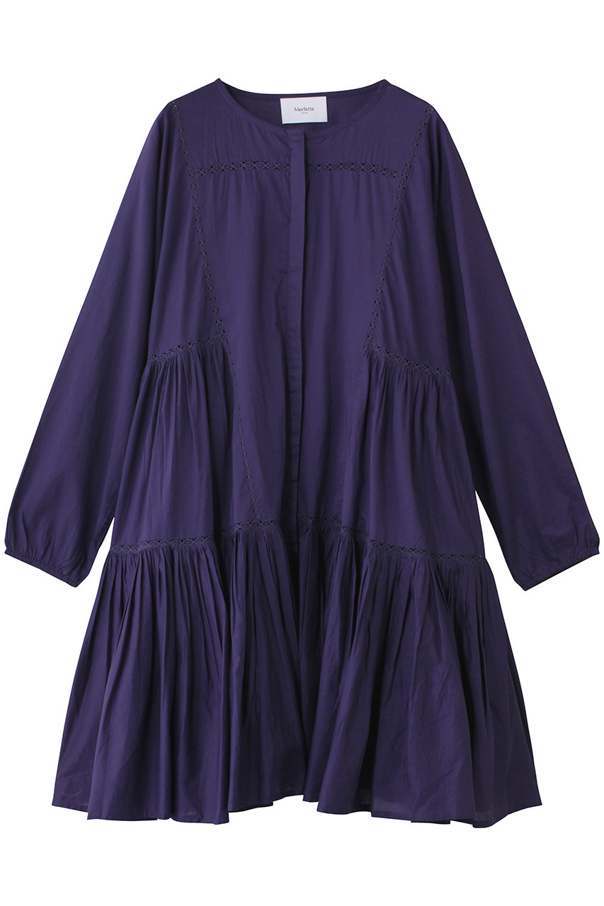 Merlette VEDA レーストリムギャザーミニシャツドレス (ネイビー, S) マーレット ELLE SHOP Merlette VEDA レーストリムギャザーミニシャツドレス (ネイビー, S) マーレット ELLE SHOP