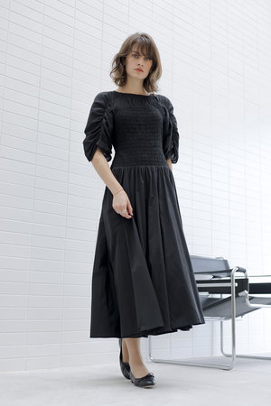 Merlette 裾フレアワンピワース ブラック XS シンプル ナチュラル Merlette 裾フレアワンピワース ブラック XS シンプル