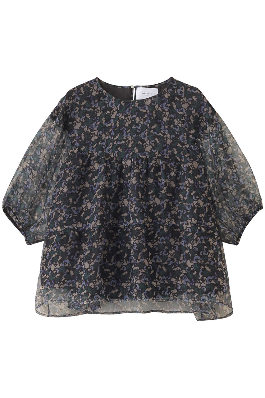 Merlette PARAISO フラワープリント シルクオーガンザ ボリュームティアードブラウス (ネイビー, XS) マーレット ELLE SHOP Merlette PARAISO フラワープリント シルクオーガンザ ボリュームティアードブラウス (ネイビー, XS) マーレット ELLE SHOP