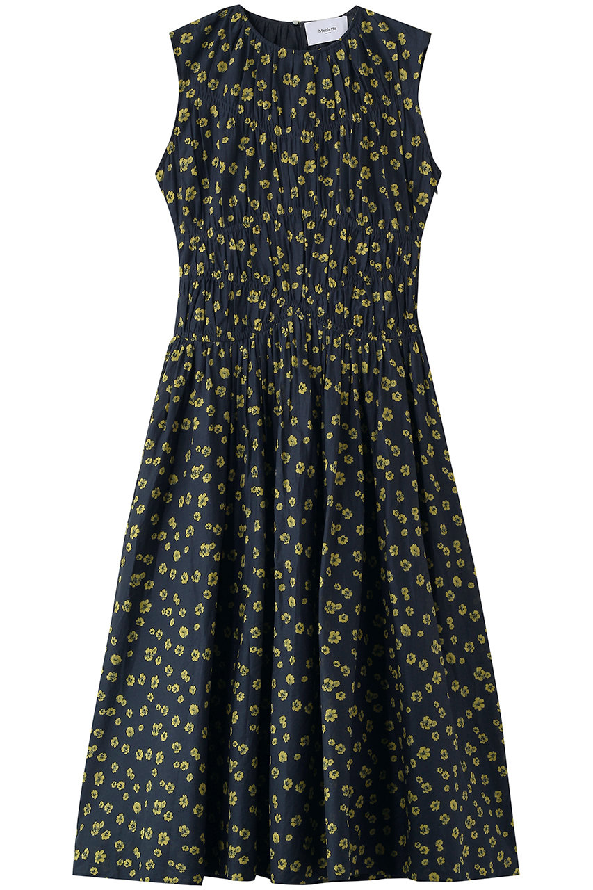 マーレット/MerletteのVILLARD PRINT フラワープリント ギャザーウエストミディドレス(ネイビー/4310300034)