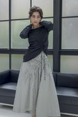 SABINE アシンメトリーギャザーストライプスカート